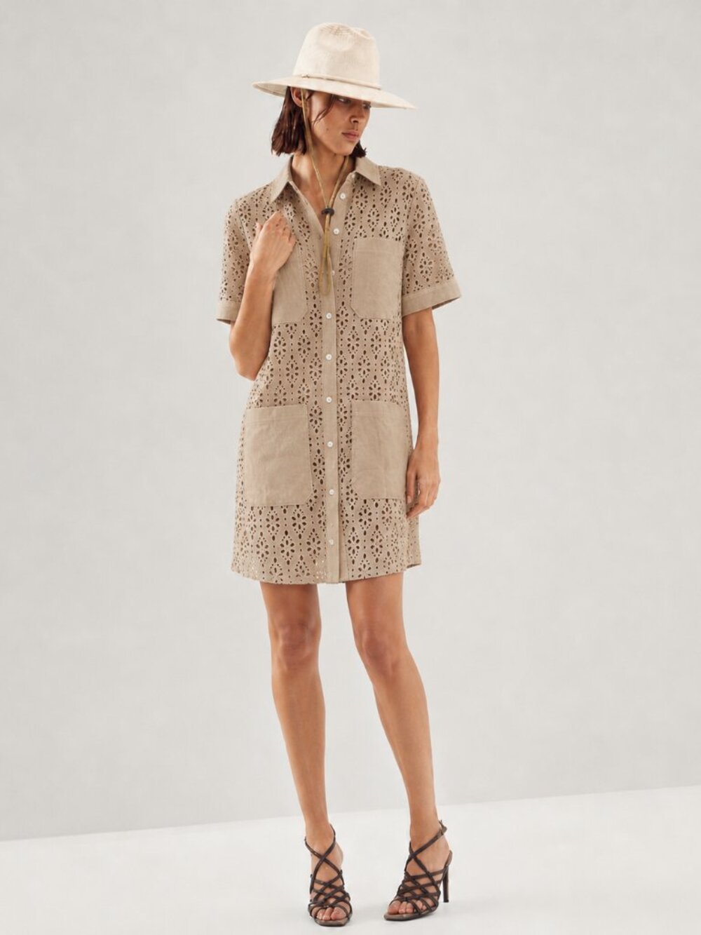 Veronica Beard Rafaela Shirt Dress Khaki Cotton Eyelet Size 2 New with Tag $548